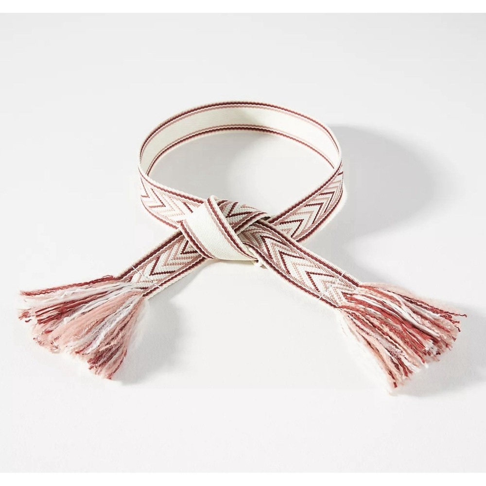 Anthropologie‎ Woven Fringe Tie Belt Bohemian Sz M Sold Out Geometric Minimalist